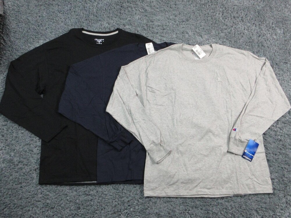 Champion Shirt Mens XL Multicolor Long Sleeve Crew Neck Tagless 2 pk NWT